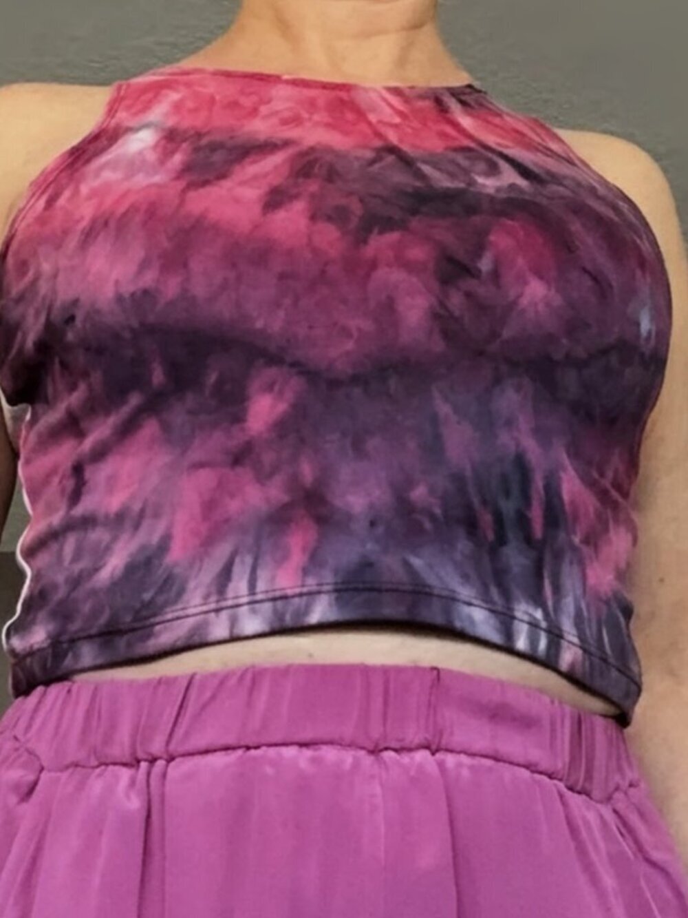 Warrior Within Designs Tie Dye Crop Tank High Neck Pink Charcoal Size L
